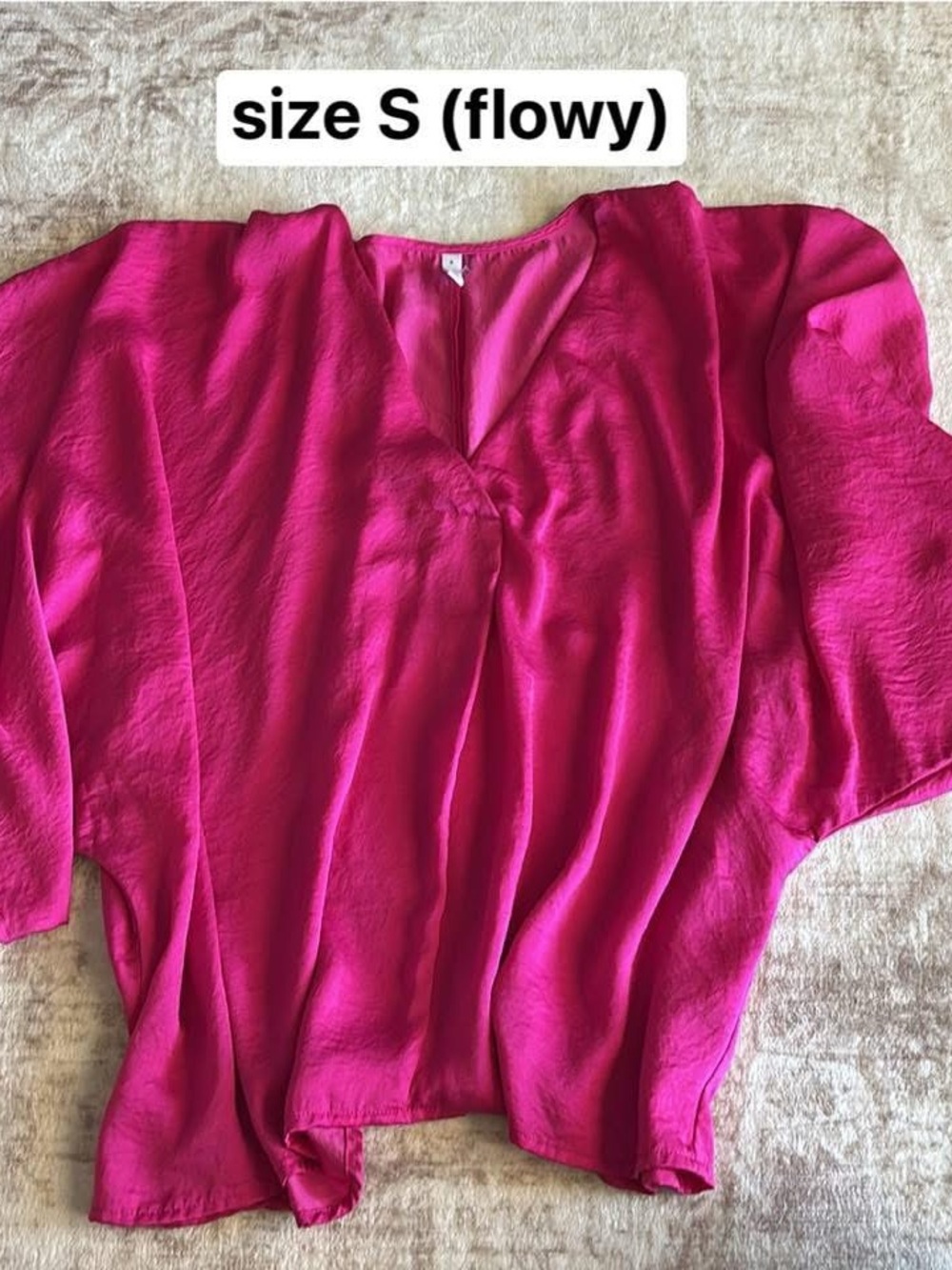 Flowy V-Neck Blouse in Fuchsia - Women Tops